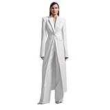 HZUOU White Women Suits with Long Jackets Causal Office Work Blazers Pant for Ladies Wedding Guest Slim Fit Suit Size XXL