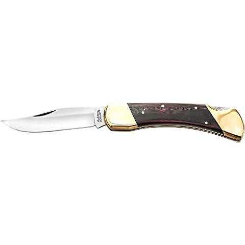 Uncle Henry LB7CP Bear Paw Traditional Lockback Pocket Knife with 3.7in Clip Point High Carbon S.S. Blade, Wood Handle, Brass Bolsters, and Leather Belt Sheath for EDC, Hunting, Camping Cover