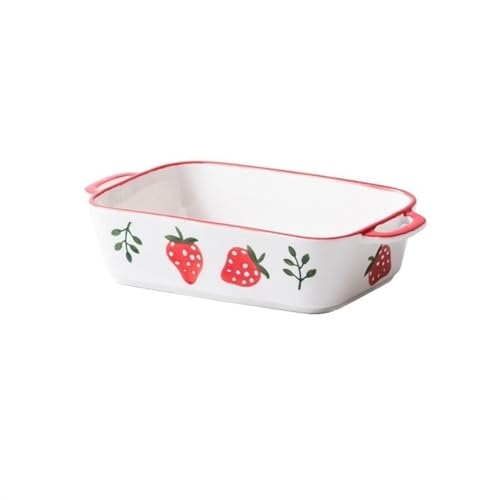 bandeja para hornear Plato for hornear de cerámica for el hogar, plato especial for hornear, plato Rectangular for hornear espaguetis con doble oreja bandeja para hornear de cerámica(Red,500ml)