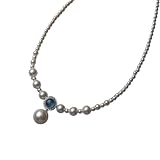 crayfomo Aquamarine Pearl Pendant Necklace for Women Adjustable Oval Elegance Fashion Jewelry Gift for Anniversary Birthday Christmas Faux Pearls Costume Party