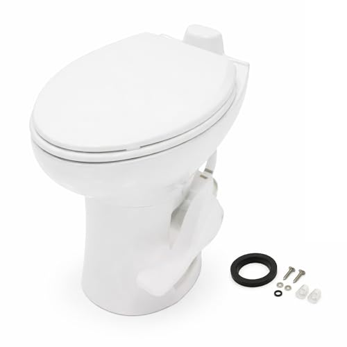 Image of SEAFLO Porcelain RV Toilet with Elongated Bowl, 19 inch Residential Height, Gravity Flush, Foot Pedal Flush, Soft Close Seat, Easy Install, Camper Toilet, 4-Year Warranty, SFRTCH-02-01