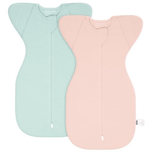 Image of MEXXI Baby Transitional Swaddle, 2 Pack Sleep Sack With Arms Up, 0.5 TOG