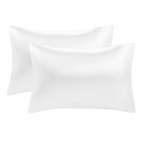 Image of Madison Park Essentials Satin Pillowcase Set of 2, Silky, Standard White | Pillowcase Cover for Hair & Skin, Luxuriously Soft, Natural Sheen Luster, Cool to Touch, Wrinkle-Free, Machine Washable