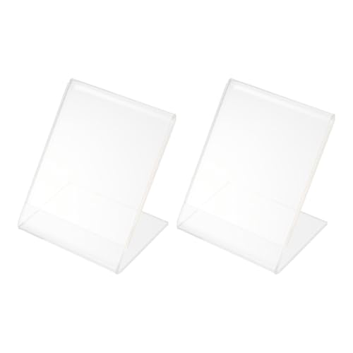 Garneck Lot de 2 Porte-affiches en Plastique Transparent de L, Supports en Acrylique pour Étiquettes de Prix, Porte-cartes de Visite, Affichage Professionnel pour Magasin, Restaurant