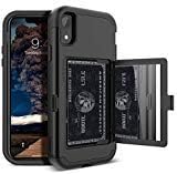 WeLoveCase iPhone XR Wallet Case Defender Wallet Design with Card Holder and Hidden Back Mirror Three Layer Heavy Duty Protection Shockproof All-Round Armor Protective Case for iPhone XR - Black