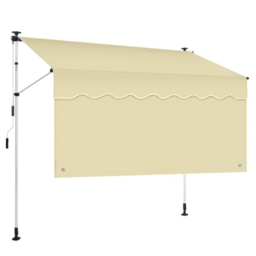 MDDKOP Tenda da Sole per Balcone, Tenda da Sole a Morsetto per Esterno, Con tende per la privacy, Regolabile in Altezza, Telaio Telescopico Senza Forare, Telo Resistente ai Raggi Solari(Beige+White,4M