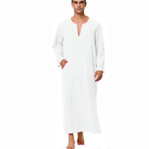 Caftán de hombre de manga larga con cuello en V ropa islámica abaya color liso estilo árabe