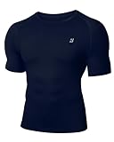 Roadbox Men's Compression Shirt Short Sleeve, Cool Dry Athletic Football Base Layer Undershirt, Sports Running Workout Tops Navy Blue