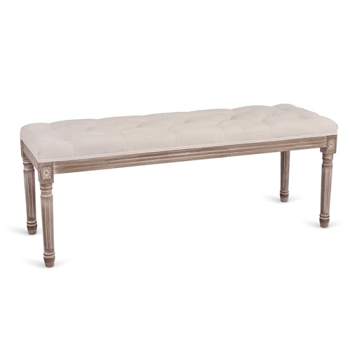 VONLUCE Banco Tapizado para Cama 120x40x46 cm Taburete para Pie de Cama en Estilo de Vintage Banco de Entrada con Asiento Acolchado y Patas de Madera para Dormitorio y Salón