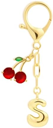 Initial Keychains for Women - Cute Cherry Bag Charms Purse, 14K Gold Plated Keychain Accessories, Christmas Gifts