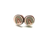 Ohrstecker Ohrringe Holz, braun emailliert, moderner Regenbogen-Druck