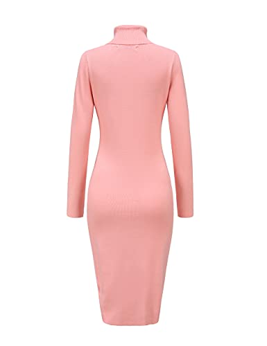 Image of Womens Knee Length Knitted Ribbed Winter Turtleneck Bodycon Sweater Dresses 7628