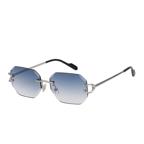 Lunettes de soleil carrées sans cadre vintage homme métal UV400