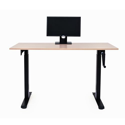 Image of Manual Height Adjustable Non-Electric Sit-Stand Workstation Smooth Hand Crank Lift System Sturdy Stee (Black Frame | Highland Pine, 120X 60 cm | 4x2ft | 48x24 Inches)