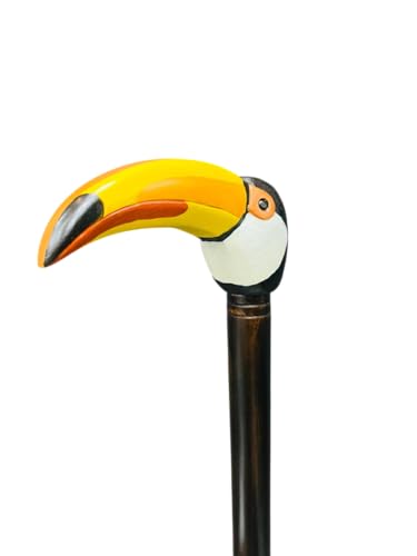 Wooden Toucan Head Engraved Carved Cane - Premium Wood Carved Walking Stick Cane with Ergonomic Palm Grip Handle - 36