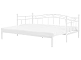 Beliani EU Single to Super King Daybed 3ft to 6ft Metal Scrollwork White Tulle