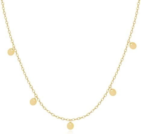 MIDEEO 14k Gold Tiny Gold Disc Necklace - 7 Coins Coin Drop Chokers Charm Coin Layering Necklace