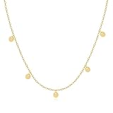 MIDEEO 14k Gold Tiny Gold Disc Necklace - 7 Coins Coin Drop Chokers Charm Coin Layering Necklace