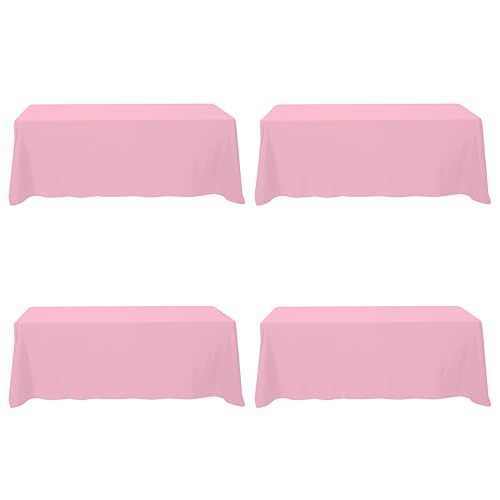 Image of BRILLMAX 4 Pack Pink Tablecloths 90x156 Inch for 8ft Rectangle Tables | 150 GSM Polyester Fabric, Floor Length Drop, Water, Stain & Wrinkle Resistant Cloth Cover for Wedding Reception Banquet Party