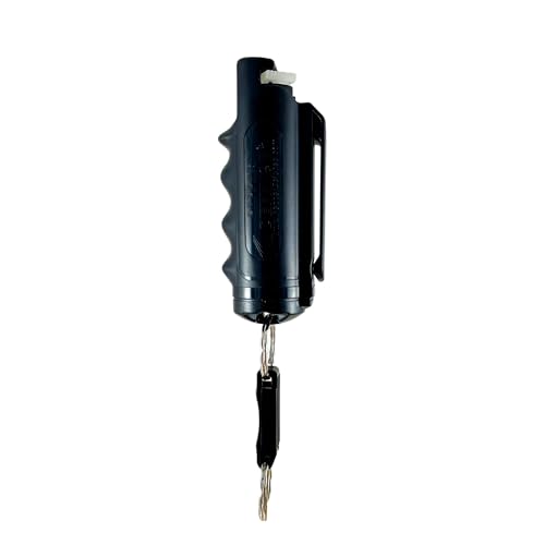Pepper Defense Stream Pepper Spray - Maximum Police Strength Formula 10% OC, CS, CN, Marking Dye - Belt Clip Holster, Quick Release Keychain, Non Lethal Protection, Personal Safety