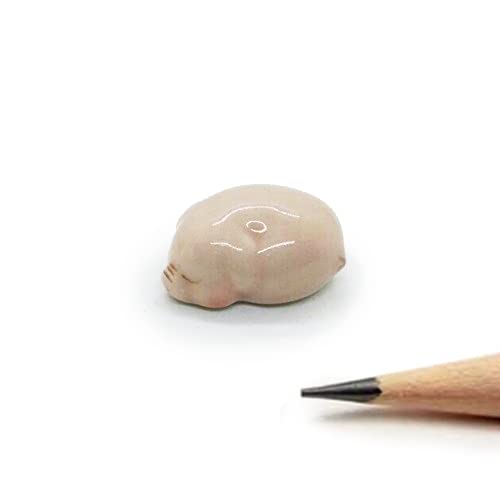 WitnyStore Tiny ¾ Inch Long Pink Sleeping Pig Figurine - Miniature Hand Made Painted Ceramic Pigs Swine Hog Piglet Livestock Farm Animals Cute Porcelain Decorative Collectible Figurines Décor Gifts