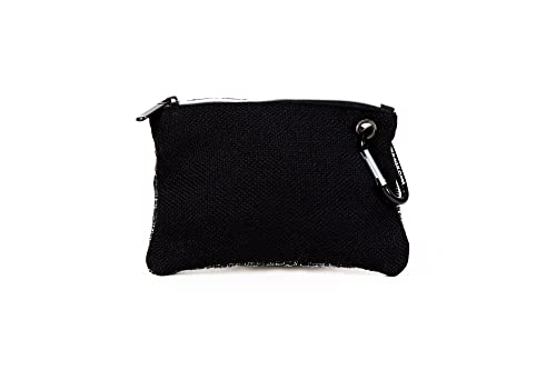 DIME BAGS Hemp Pouch, Compact Tote with Dual Zippered Compartments, Travel Wallet with Carabiner Clip & Interchangeable Patch, Coin Bag Zipline (8 inch, Black)2