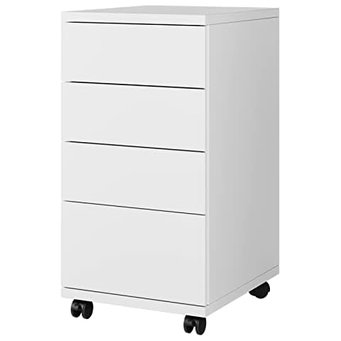 HOCSOK 4 Drawers Filing Cabinet, Rolling Office Filing Cabinet with Wheels, Under Desk Drawers for Home and Office, White, 33x39x63.5cm Cover