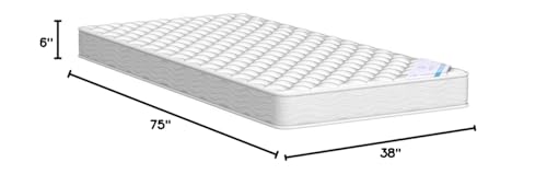 Twin Mattress 6 Inches 38X75 White – Medium Firm Hybrid for Bed – Twin Size Mattress Pocket Coil Tight Euro Top High Density & Polyester Cover – Rolled in a Box