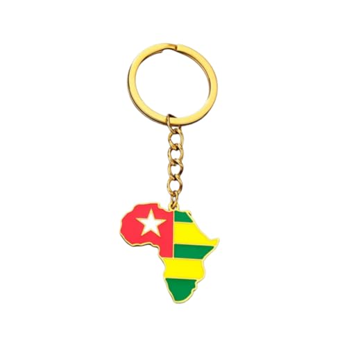 LUTAKU Porte-clés carte africaine 44 styles – Acier inoxydable doré émaillé National Pride accessoire femmes hommes porte-clés sacs porte-clés sœurs frères cadeaux d'anniversaire, Togo, taille unique