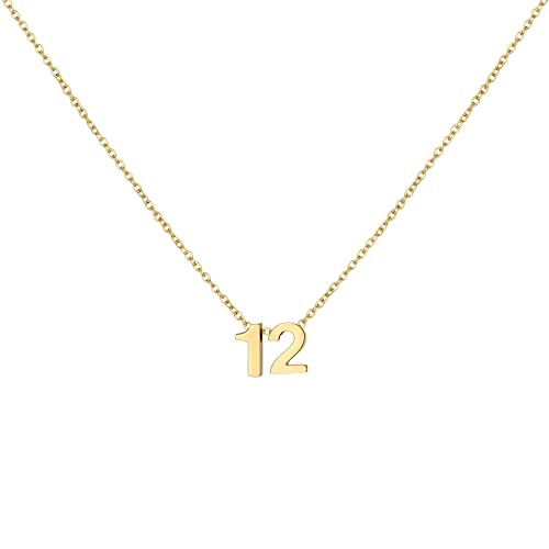 LOXUAKAM 18K Gold Plated Number Necklace Dainty Charm 12 Pendant Choker Necklace for Women Personalized Jewelry