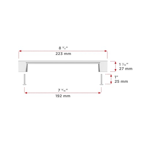Image of Richelieu Hardware BP8160192140 Armadale Collection 7 9 /16-inch (192 mm) Center-to-Center Chrome Modern Cabinet and Drawer Pull Handle for Kitchen, Bathroom, and Furniture