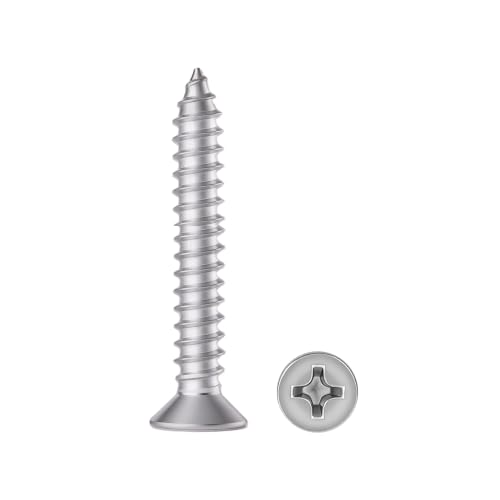 WQzimotek 20PCS #14 x 1 304 Stainless Steel (A2-70) Countersunk Phillips Self Tapping Wood Screws, Jumbo Thread Heavy Duty Screws for Industrial, Construction & Furniture