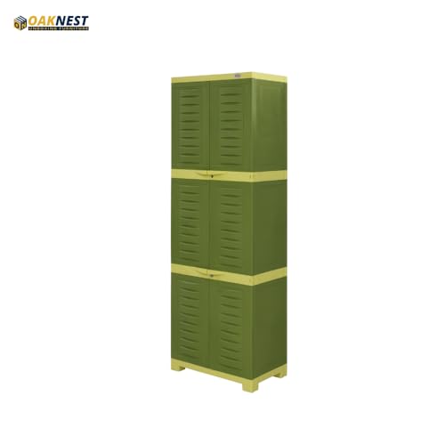 Image of Oaknest Supreme Fusion-03 Plastic Storage Cabinet | Compact & Multipurpose Storage Solution | Waterproof, Durable & Lightweight | Ideal for Home, Office & Garage | Green and Yellow