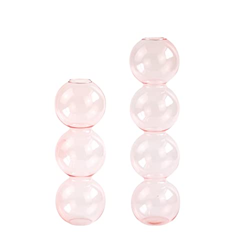 KWQBHW 2 jarrones de burbujas de vidrio rosa hidropónico moderno florero de 4 bolas florero centro de mesa jarrón de cristal para el hogar, fiesta, oficina, decoración de mesa Cover