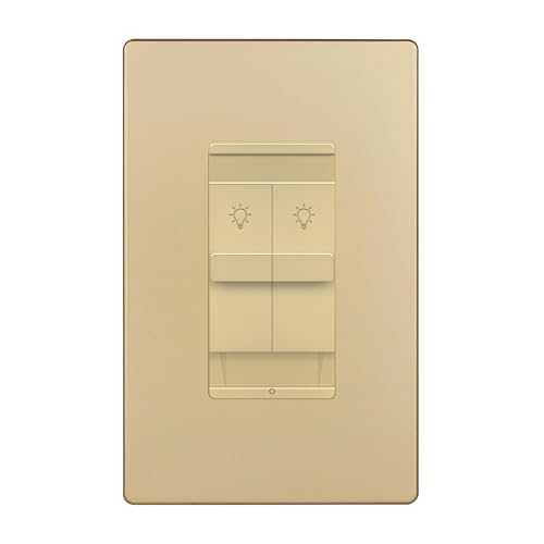LIDER Combination Dual Dimmer Light Switch Control Sliding Light Controls Single Pole 400W CFL/LED 600W Incandescent/Halogen Screwless Wall Plate Included UL Listed Thermoplastic Matte Gold