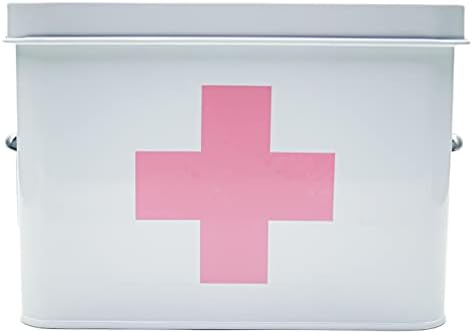 Rose Pink Retro Enameled First Aid Box for Medicine Storage and Home Decor with Lid and Removable Tray