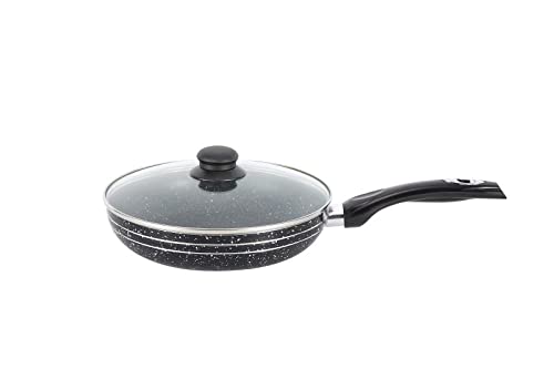 20 cm Granite Marble Coated Non Stick Frying Pan with Glass Lid for Gas Electric Hob