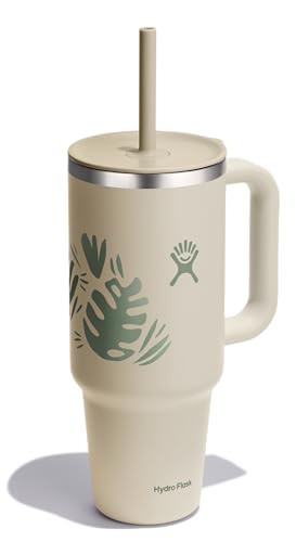 Image of Hydro Flask Travel Tumbler with Handle, Lid and Straw - Insulated Stainless Steel in 40 Oz Botanical Bliss Coconut