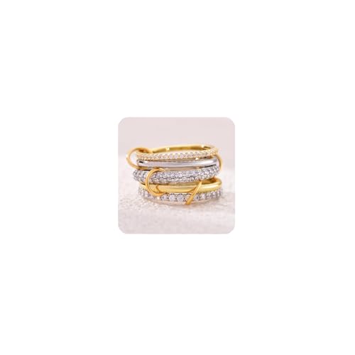 Canboer Gold and Silver Stackable Rings for Women Non Tarnish 14K Gold Plated CZ Statement Rings,Multi-Link Ring Mixed Metals Stack Ring Set Two-Toned Connected Bands Stacking Jewelry Size 10