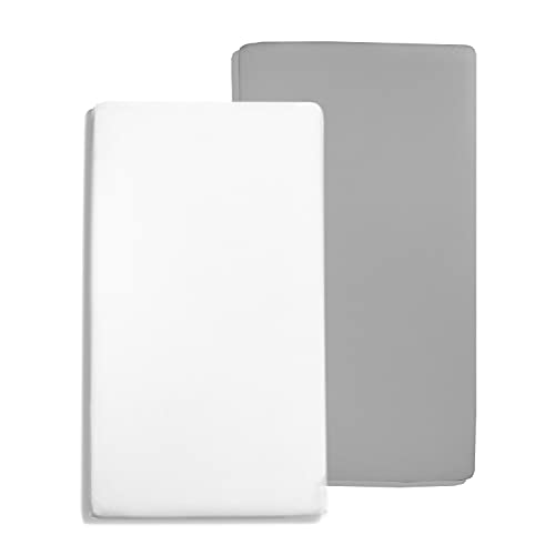 Exq Home Fitted Baby Crib Sheets 2 Pack For Boys Girl, Standard Crib Mattress Sheet Soft Breathable Toddler Bed Sheets, Cozy Microfiber Toddler Cot Sheet (28X52X8In White & Grey) #TOP4