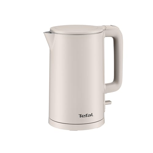 Tefal Thermo Protect elektrischer Wasserkocher 1 5 Liter sicher beim Berühren doppelwandige Isolierung automatische Abschaltung Kontrollleuchte abnehmbarer Kalkfilter Fair Grey KO140BE0