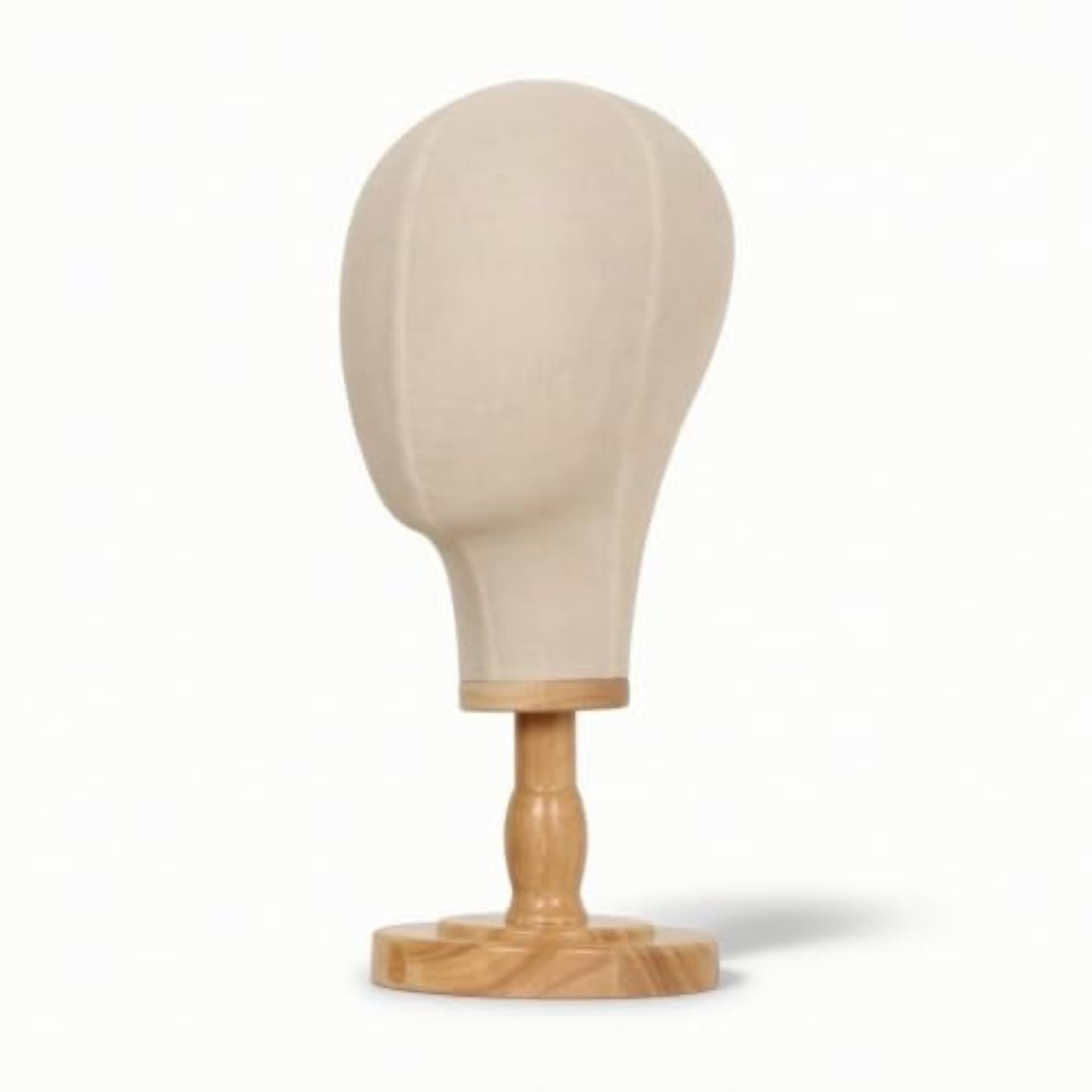 Linen-Covered Head with Wooden Base Tabletop Hat Stand