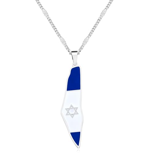 JunyiDIY Argent Acier Inoxydable Collier Drapeau Israël Pour Hommes Femmes, Jérusalem Juif Bijoux, Hébreu Héritage Souvenir Hypoallergénique Religieux Cadeau YA5139