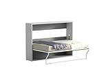 Vente-unique - Cama abatible Malina con Apertura Horizontal - 140 x 200 cm - Blanco y Gris