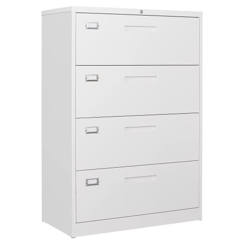 Bynsoe File Cabinet With Lock 4 Drawer Vertical File Cabinets For Legal/Letter A4 Size Metal Filing Cabinet For Office Home Requires Assembly(4 Drawers, White) #TOP13