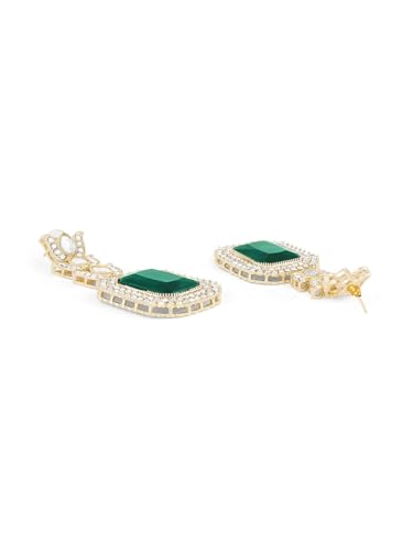 Image of Ami Green Statement Stones Austrian Diamonds Lotus Design Necklace Earring and Ring Set For Women-ZPFK19783