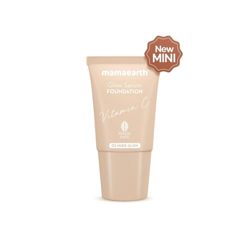 Image of Mamaearth Glow Serum Foundation Mini Tube With Vitamin C & Turmeric For 12-Hour Long Stay- 18 Ml L 12-Hour Long Stay | 2X Instant Glow (Nude Glow), Full, Matte