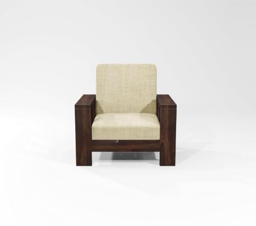 Image of Sheesham Wooden 1 Seater Sofa for Living Room | Rosewood 1 Seater Cushion Sofa for Home & Office | Solid Wood Sofa Set for Lounge (Walnut, 1 Seater)