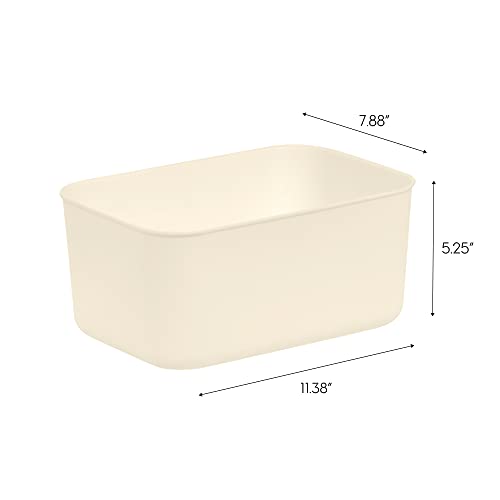 IRIS USA 7 Qt. Plastic Basket Storage Bins with Lids, Small, 4-Pack, Stackable Lidded Storage Organizer Bins for Kitchen, Bathroom and Bedroom, Off White