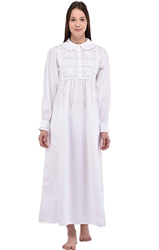 Chemise de nuit blanche anti-courants d'air avec col Peter Pan et manches longues taille 48